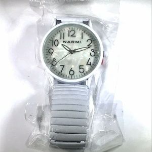 Narmi White Stretch Band Mother of Pearl Watch